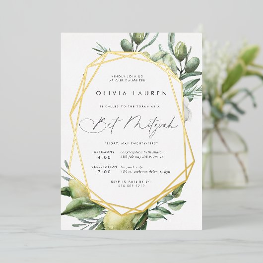 Mediterrane tuin Bat Mitzvah Folie Uitnodiging (Staand Voorkant)