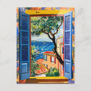 Mediterrane uitzicht vanuit het raam met olijfboom briefkaart