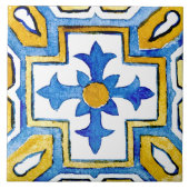 Mediterrane verf met blauwe gele Waterverf Tegeltje (Voorkant)