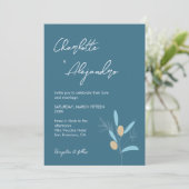 Mediterrane Vibes bruiloft uitnodiging blauw (Staand voorkant)