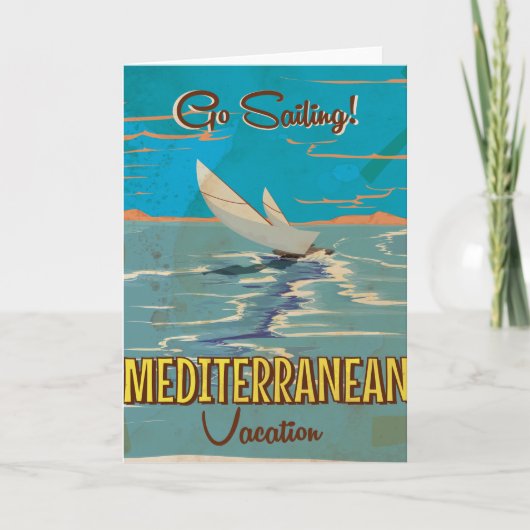 Mediterrane vintage reisposter feestdagen kaart (Voorkant)