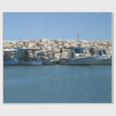 Mediterrane Vissen boten in blauw Zee Cadeaupapier (Vlak)