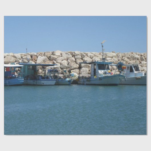 Mediterrane Vissen boten in blauw Zee Cadeaupapier (Vlak)