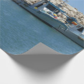 Mediterrane Vissen boten in blauw Zee Cadeaupapier (Hoek)