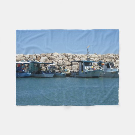 Mediterrane Vissen boten in blauw Zee Fleece Deken (Voorkant (Horizontaal))