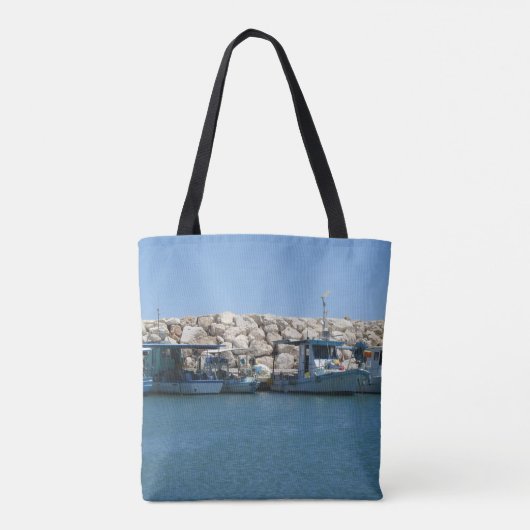 Mediterrane Vissen boten in blauw Zee Tote Bag (Achterkant)