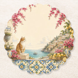 Mediterrane Vlucht Kat | Kustfeestdecoratie Kartonnen Onderzetters