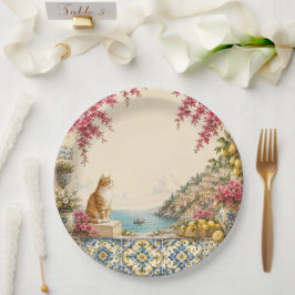 Mediterrane Vlucht Kat | Kustfeestdecoratie Papieren Bordje