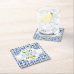 Mediterrane Vrijgezellenfeest Lemon Blue Tegel Kartonnen Onderzetters<br><div class="desc">koelboxxen van het vrijgezellenfeest van de citroenbruin en de Italiaanse blauwe tegel. Pas hen met de bruidsnaam voor het vrijgezellenfeest of bachelorette partij aan. Ideaal voor je vrijgezellenfeest met citroen. Ontworpen voor jou door Blackberry Boulevard.</div>