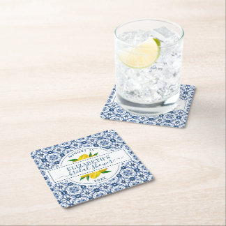 Mediterrane Vrijgezellenfeest Lemon Blue Tegel Kartonnen Onderzetters