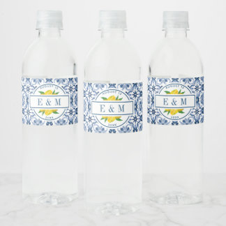 Mediterrane Vrijgezellenfeest Lemon Blue Tegel Waterfles Etiket