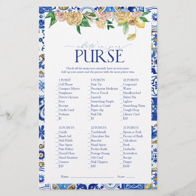 Mediterrane Vrijgezellenfeest Lemon Purse Game (Voorkant)