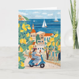 Mediterrane vrouw scooter illustratie reizen kaart