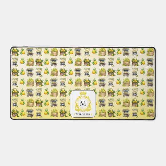 Mediterrane Waterverf Citroen Crested Monogram Bureaumat (Voorkant)