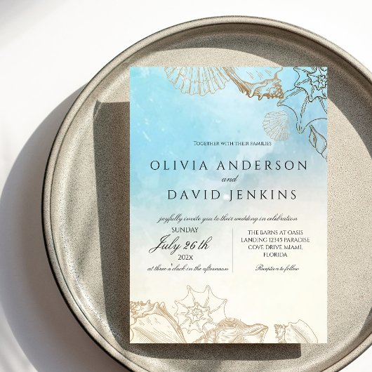 Mediterrane Waterverf Elegante bruiloft Kaart