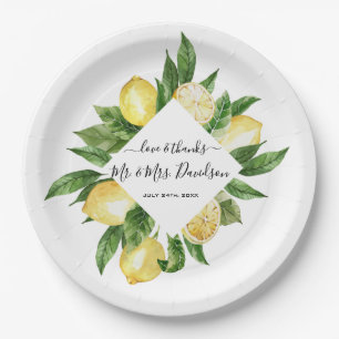 Mediterrane Waterverf Lemon Tropical Wedding Papieren Bordje