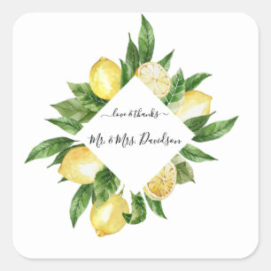 Mediterrane Waterverf Lemon Tropical Wedding Vierkante Sticker