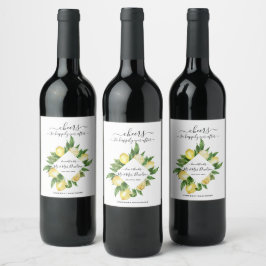 Mediterrane Waterverf Lemon Tropical Wedding Wijn Etiket