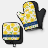 Mediterrane Waterverf Lemons Chef Ovenwant & Pannenlap Set (Voorkant / Achterkant)