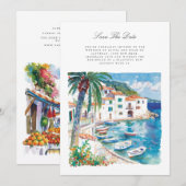 Mediterrane Waterverf Save the Date Kaart (Voorkant / Achterkant)