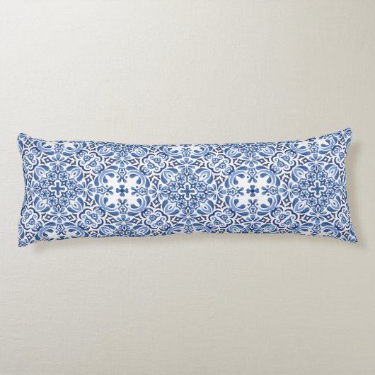 Mediterrane Waterverf Tegel Body Kussen (Achterkant)