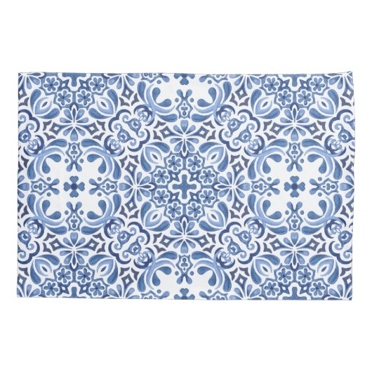 Mediterrane Waterverf Tegel Kussensloop (Achterkant-Links)