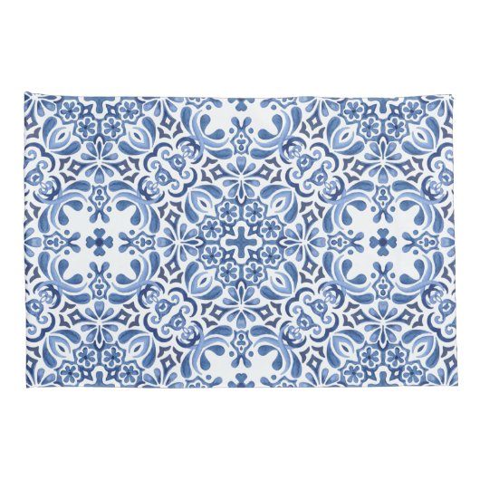 Mediterrane Waterverf Tegel Kussensloop (Achterkant-Rechts)