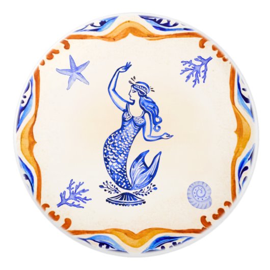 mediterrane zeemeermin keramische knop (Voorkant)