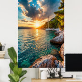 ⛵ Mediterrane zeilboot zonsondergang gloed Poster (Thuiskantoor)