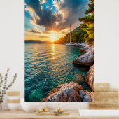 ⛵ Mediterrane zeilboot zonsondergang gloed Poster (Keuken)
