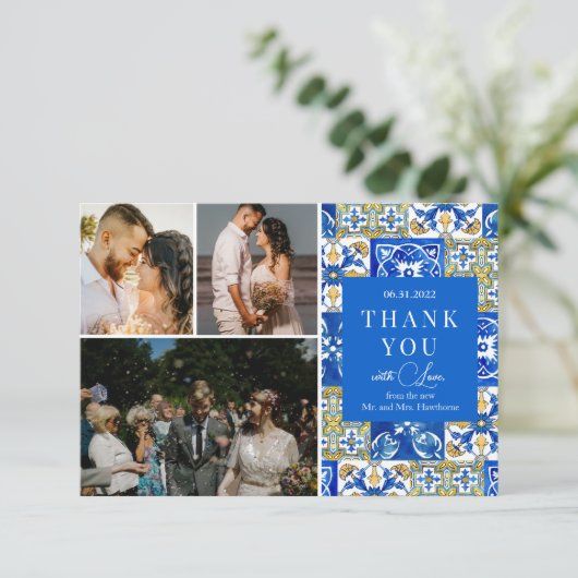 Mediterrane zomer bruiloft "Dank u" Kaart (Staand voorkant)