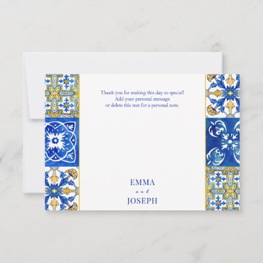 Mediterrane zomer bruiloft "Dank u" Kaart (Achterkant)