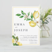 Mediterrane zomer citroen felgele bruiloft kaart (Staand voorkant)