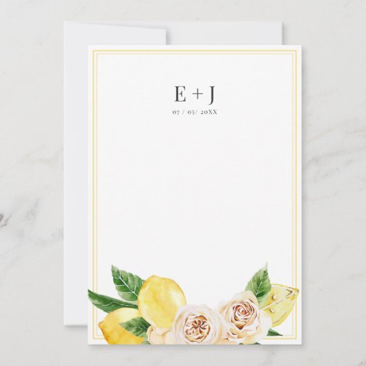 Mediterrane zomer citroen felgele bruiloft kaart (Achterkant)