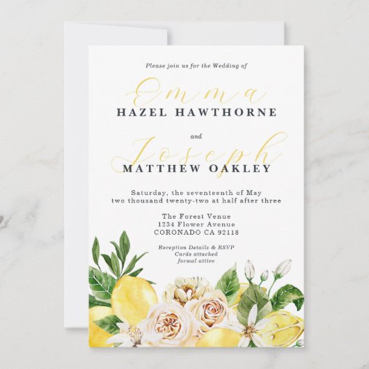 Mediterrane zomer citroen felgele bruiloft kaart (Voorkant)