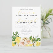 Mediterrane zomer citroen felgele bruiloft kaart (Staand voorkant)