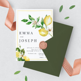 Mediterrane zomer citroen felgele bruiloft kaart