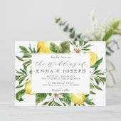Mediterrane zomer citroenblauw bruiloft kaart (Staand voorkant)