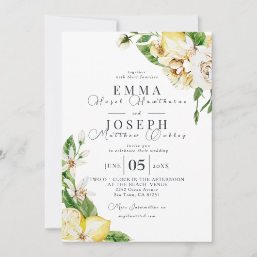 Mediterrane zomer citroenblauw bruiloft kaart (Voorkant)