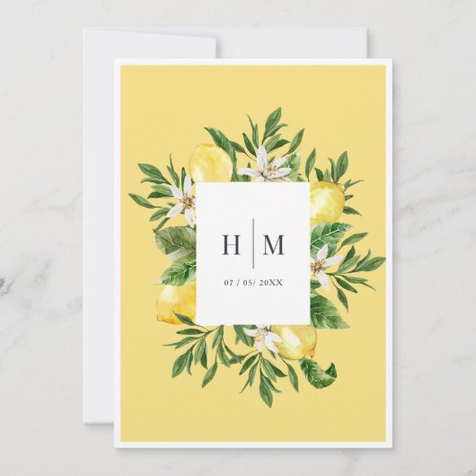 Mediterrane zomer citroenblauw bruiloft kaart (Achterkant)