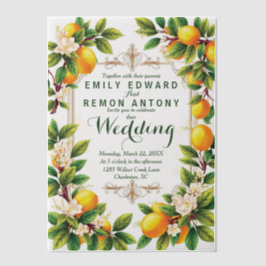 Mediterrane zomer elegantie bruiloft vellum uitnodigingen