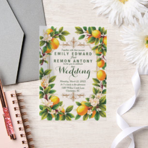 Mediterrane zomer elegantie bruiloft vellum uitnodigingen