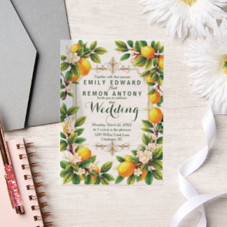 Mediterrane zomer elegantie bruiloft vellum uitnodigingen