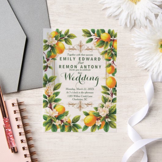 Mediterrane zomer elegantie bruiloft vellum uitnodigingen (Huwelijk)