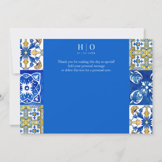 Mediterrane zomer Foto Bruiloft "Dank u" Save The Date (Achterkant)