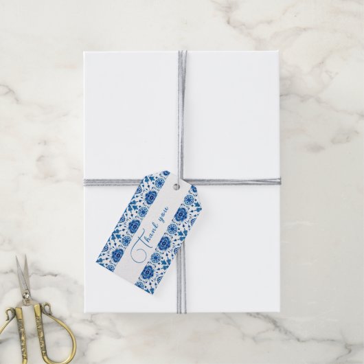 Mediterrane zomer modern blauw Bruiloft Cadeaulabel (Met Touw)