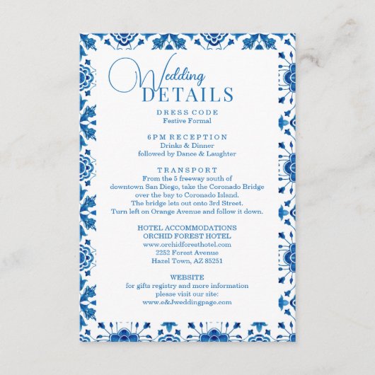 Mediterrane zomer modern blauw mozaïek Bruiloft Informatiekaartje (Voorkant)