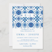 Mediterrane zomer modern blauw mozaïek Bruiloft Kaart (Voorkant)