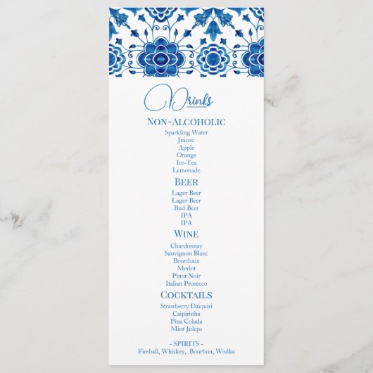 Mediterrane zomer modern blauw mozaïek Bruiloft Menu (Achterkant)