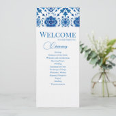 Mediterrane zomer modern blauw mozaïek Bruiloft Programmakaart (Staand voorkant)